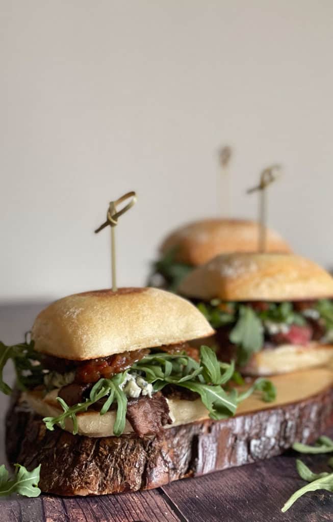 Steak Sliders with blue cheese