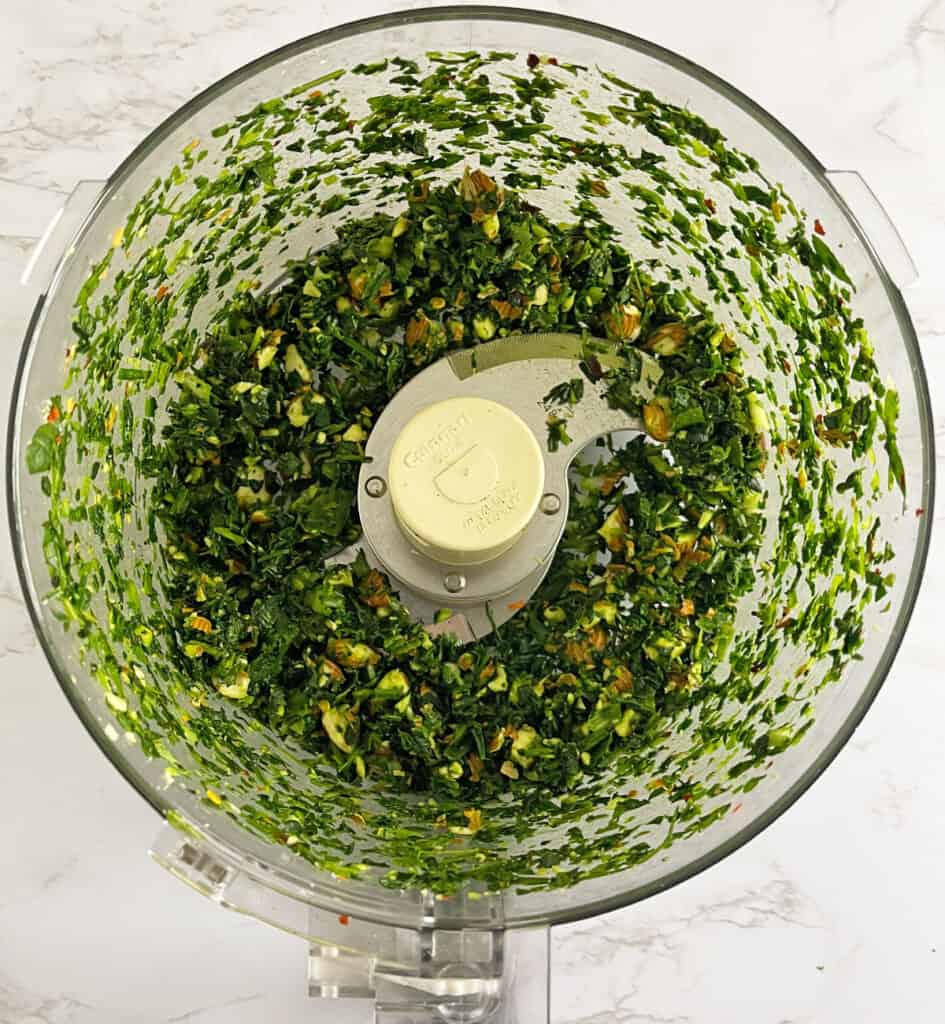 Arugula Chimichurri blended in food processor