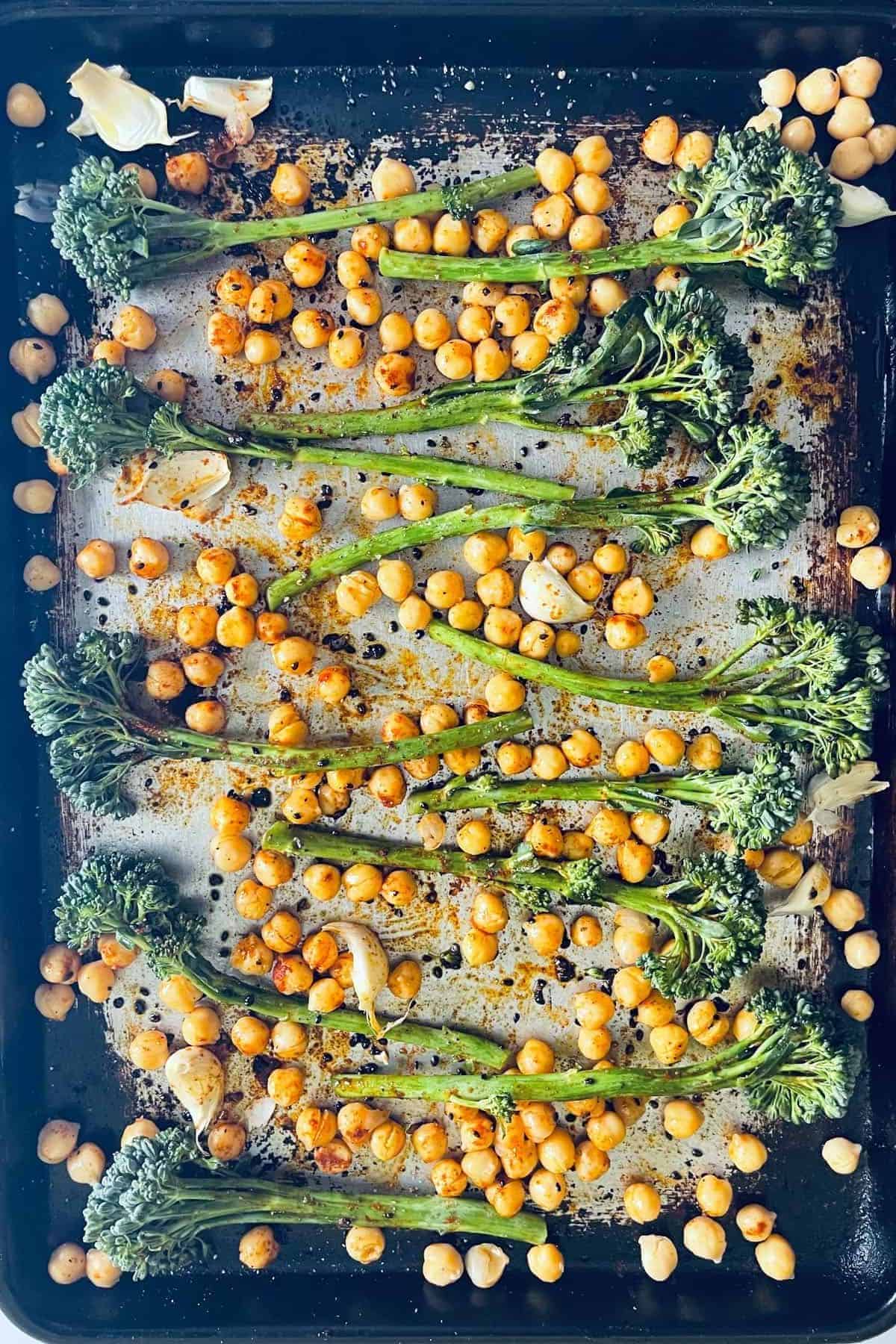 Broccolini and Chickpeas on Sheet pan