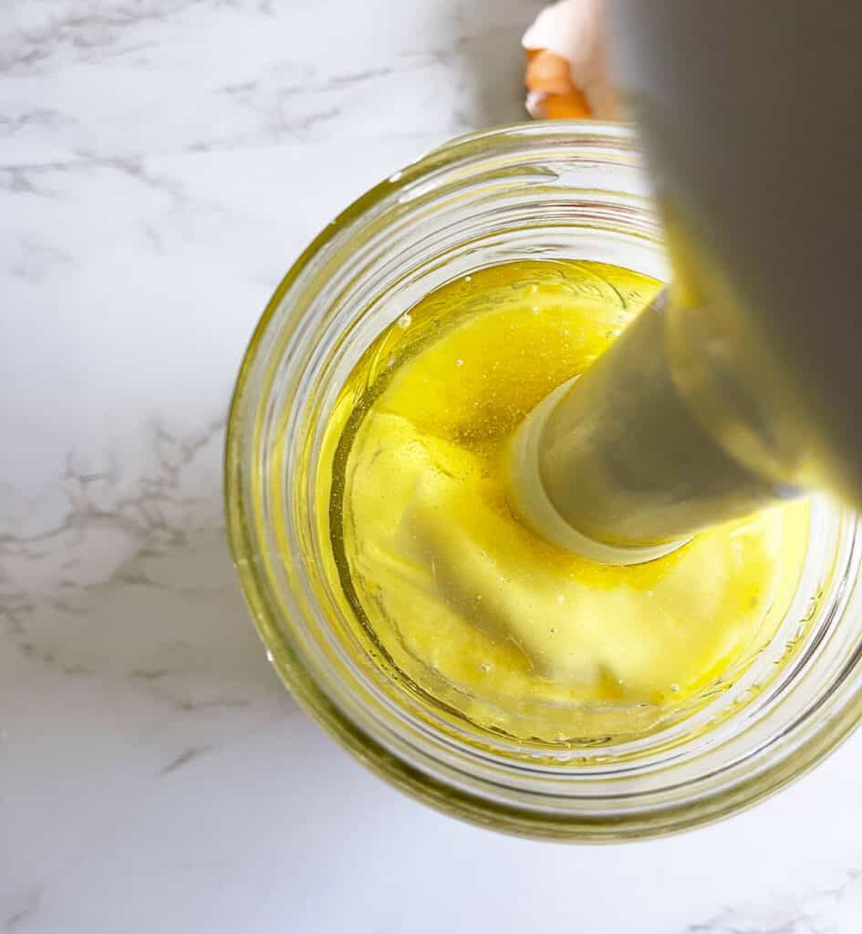 Blending Homemade Mayo in a jar 