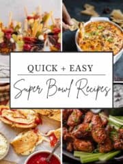 A collage of 4 recipes for super bowl parties.