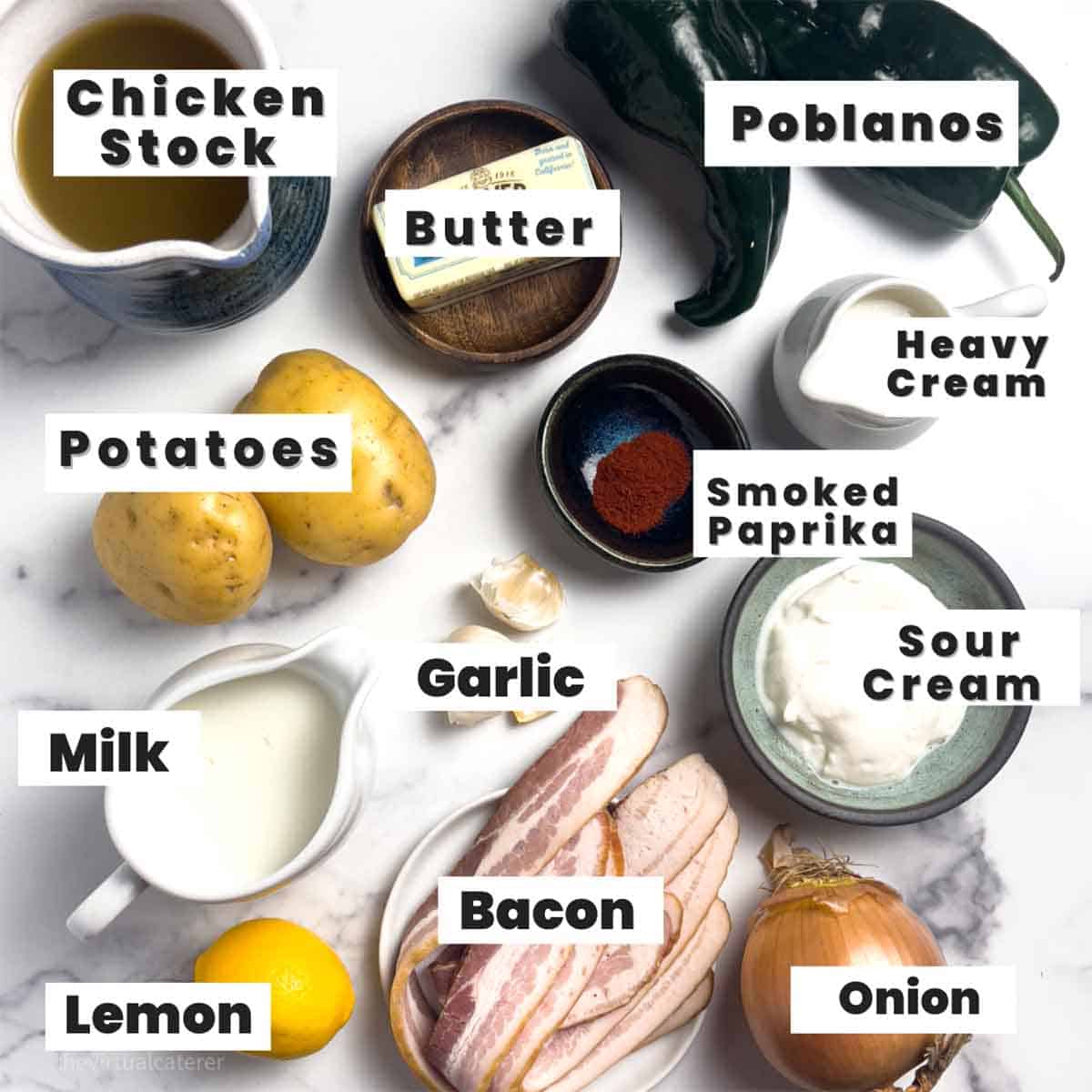 Ingredients needed to make poblano and potato soup