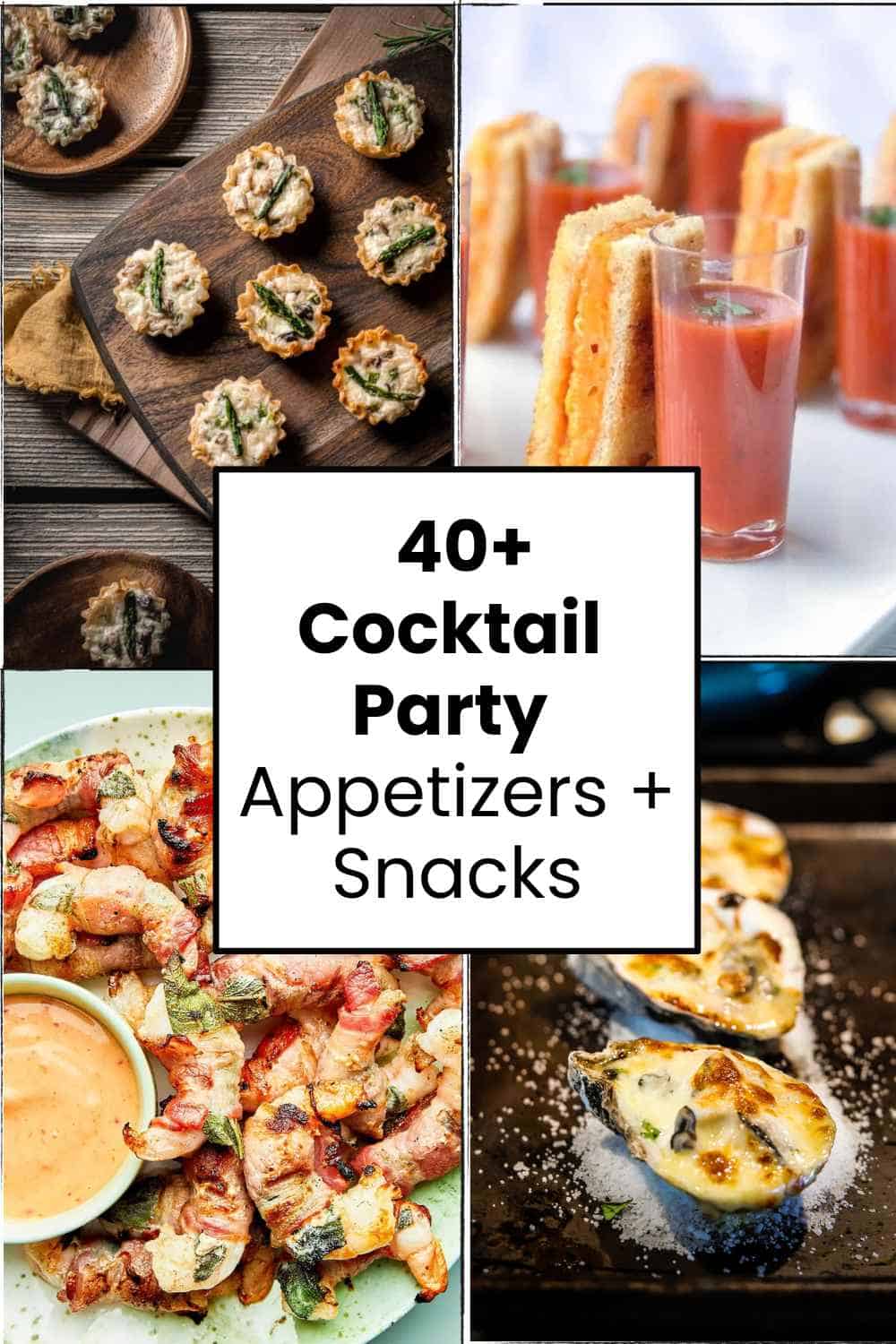 A group of four photos showing different appetizers that are perfect to serve. ata cocktail party.