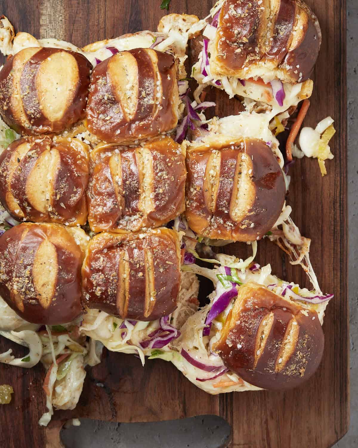 chicken sliders made with Italian dressing and coleslaw.