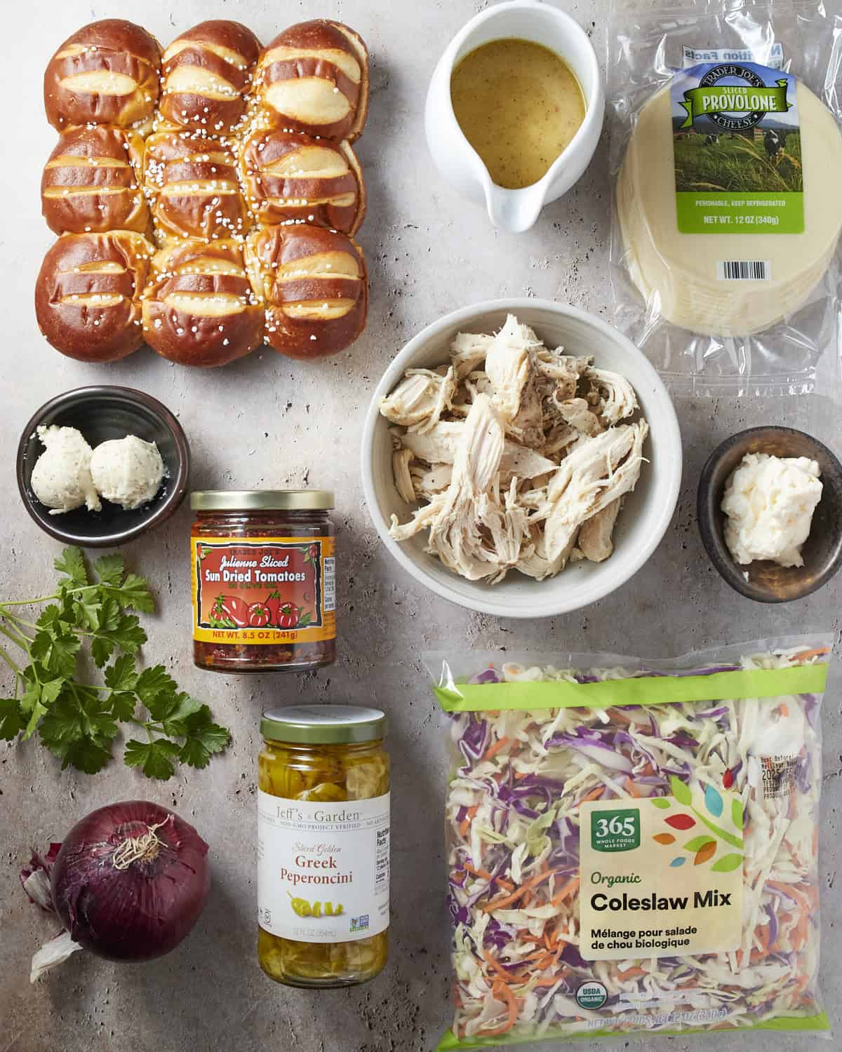 Ingredients needed to make Italian Chicken Sliders. 