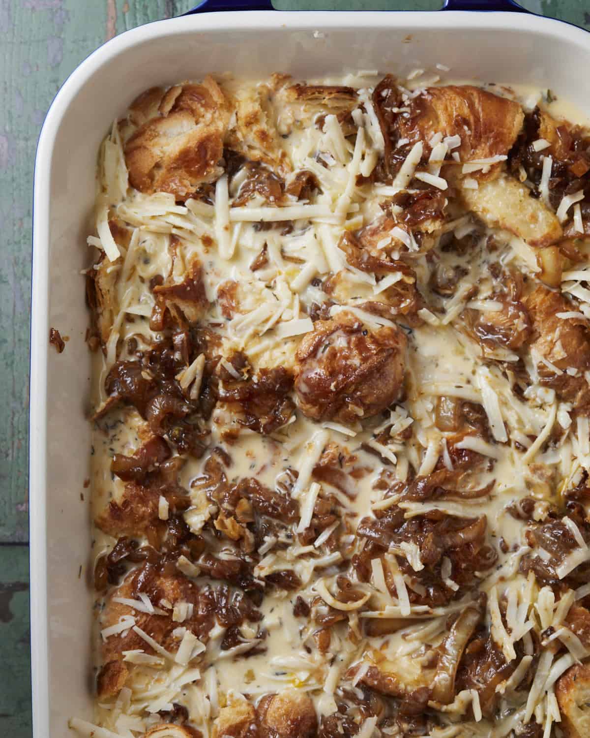 Layering ingredients in a baking dish.