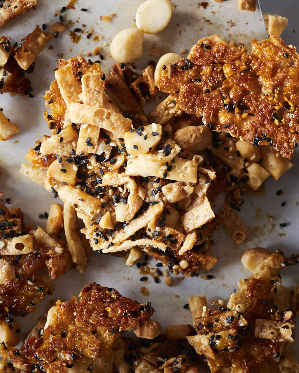 Up close shot of the wonton brittle for the luau salad. 