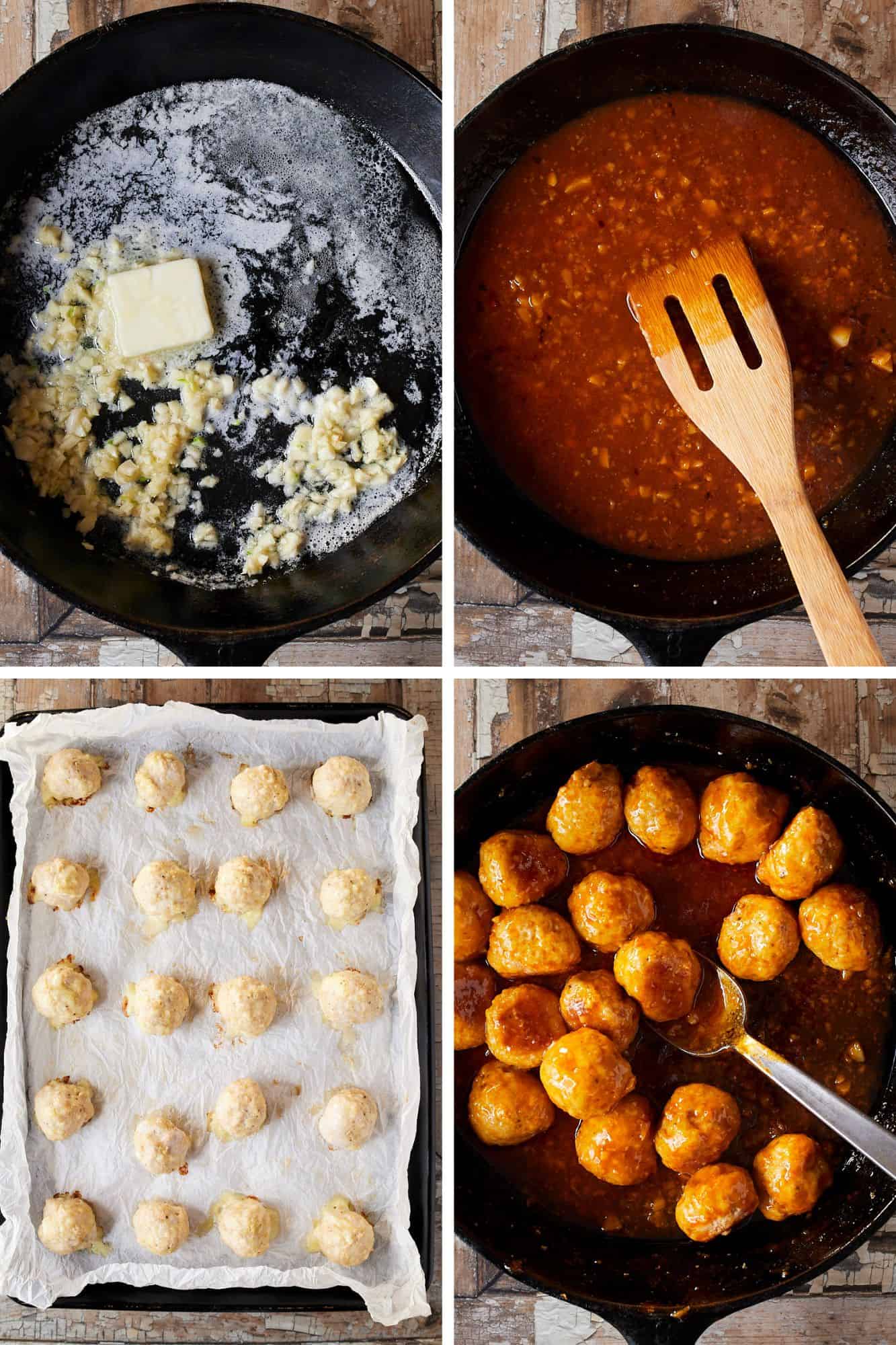 Making the buffalo sauce and mixing it with the meatballs.