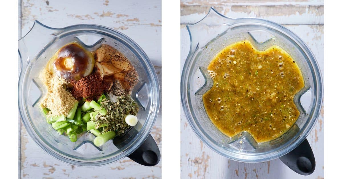 Side by side image of sauce before and after blending.